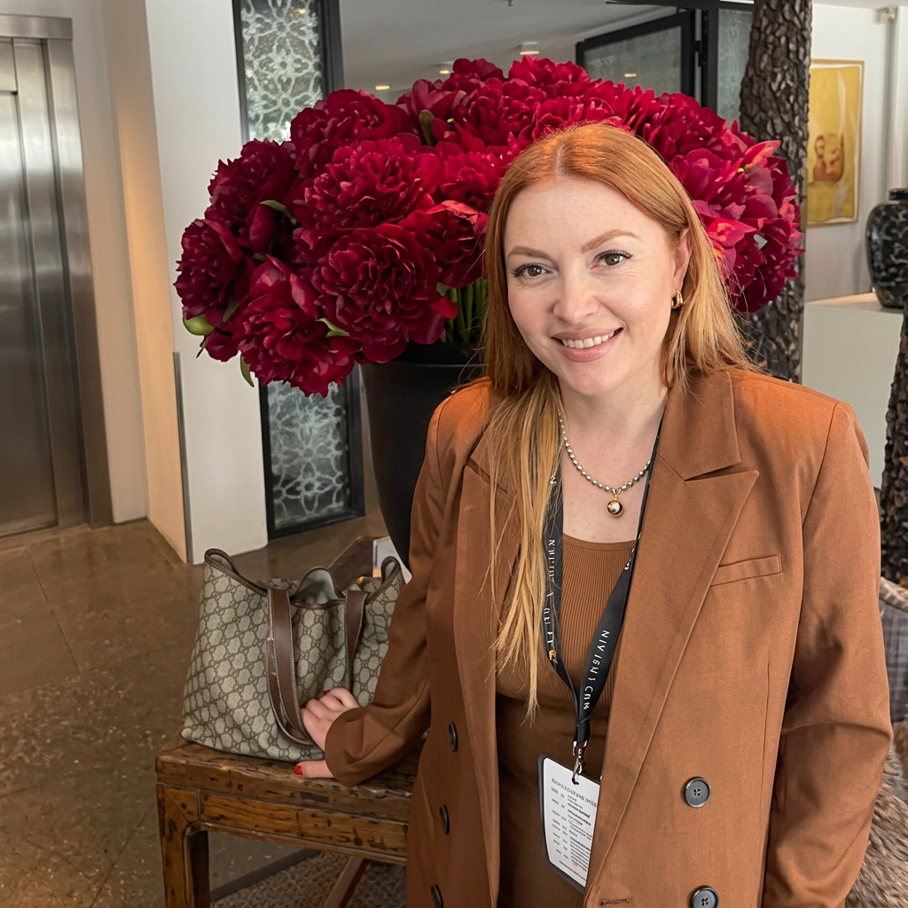 Meva, founder of Mevora, in a warm interior